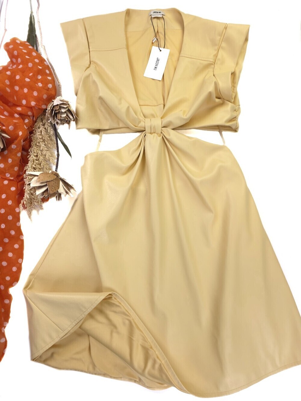 New Jason Wu Cutout Tie-Front Dress Yellow M